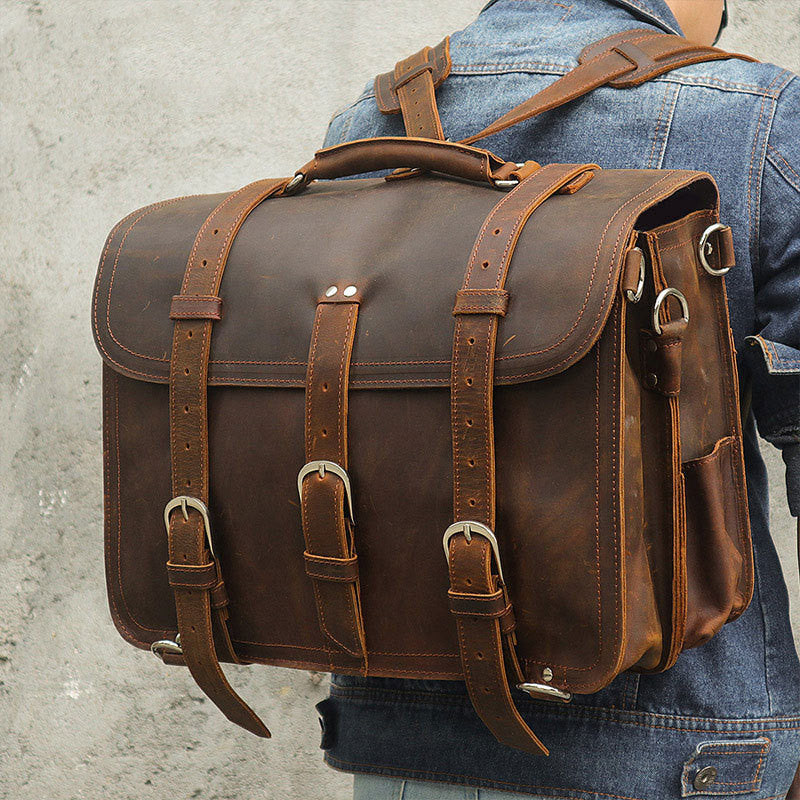 Vintage Crazy Horse Leather Men's Handbag 7072