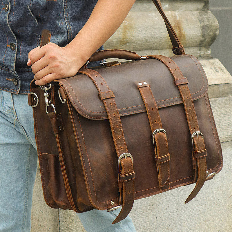 Vintage Crazy Horse Leather Men's Handbag 7072