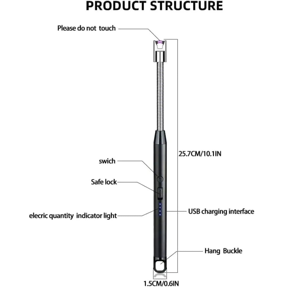 USB Rechargeable Electric Arc BBQ Lighter - Black