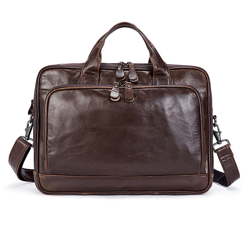 Men's Oil Wax Leather Business Briefcase Handbag