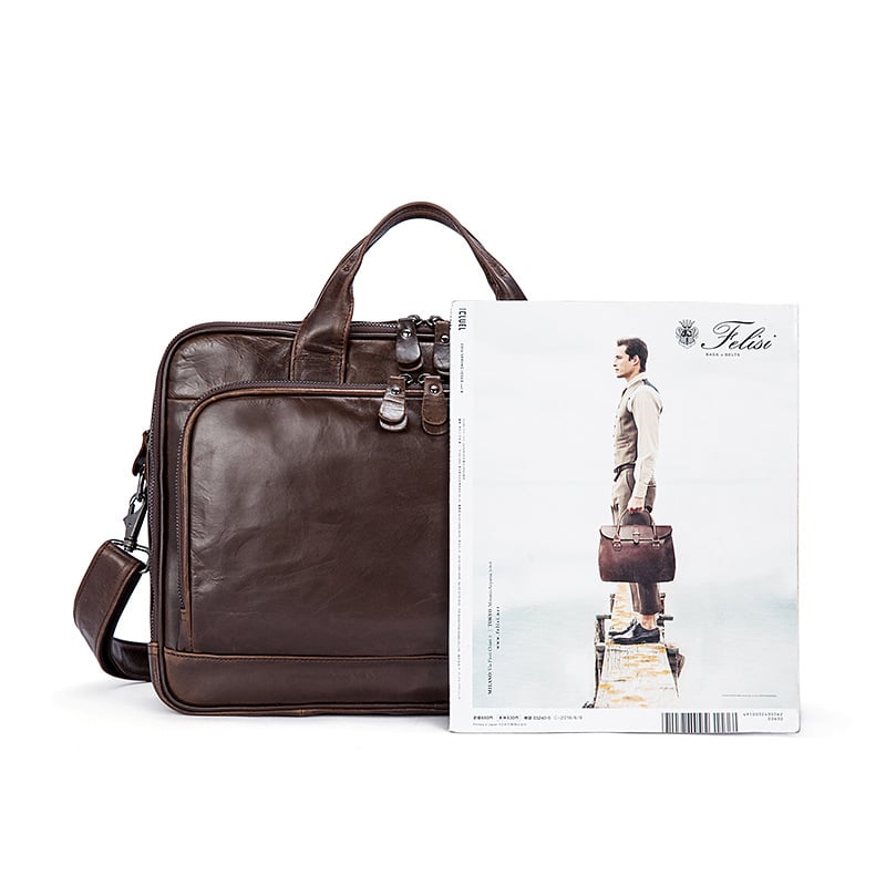 Men's Oil Wax Leather Business Briefcase Handbag